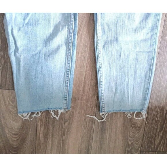 Free People Distressed Jeans Size 27 Crochet Lace Relaxed Ella Blue  Raw Hem - Picture 10 of 14